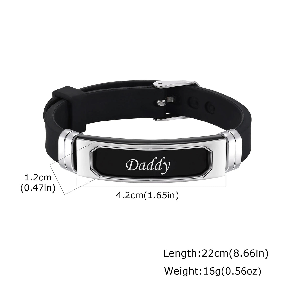 Silicone Bracelet Gift for Dad Husband Him,Waterproof Stainless Steel Bar Adjustbale Wristband,Father's Day Gift