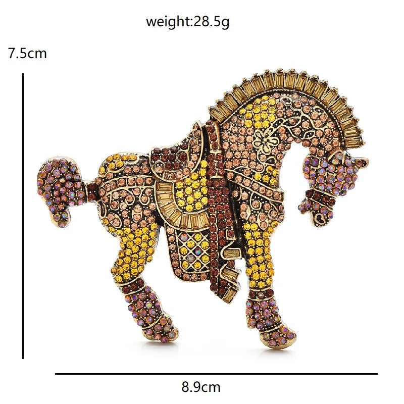PENDRA Noble Horse Rhinestone Animal Brooch