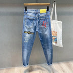 Spring Summer White Hot Drill Ripped Cowboy Korean Style Streetwear Men Washed Luxury Holes Slim Hip-hop Stylish Jeans Trousers
