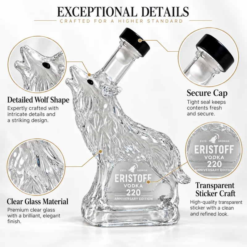 Creative Wolf‑Shaped Glass Decanter Clear Animal Wine Bottle for Liquor Whisky Vodka Home Bar Ornament Gift for Men