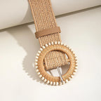PENDRA Zaraellea Straw Round Buckle Boho Belt