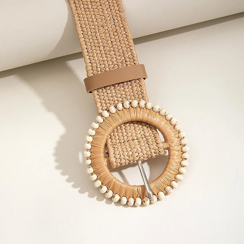 PENDRA Zaraellea Straw Round Buckle Boho Belt