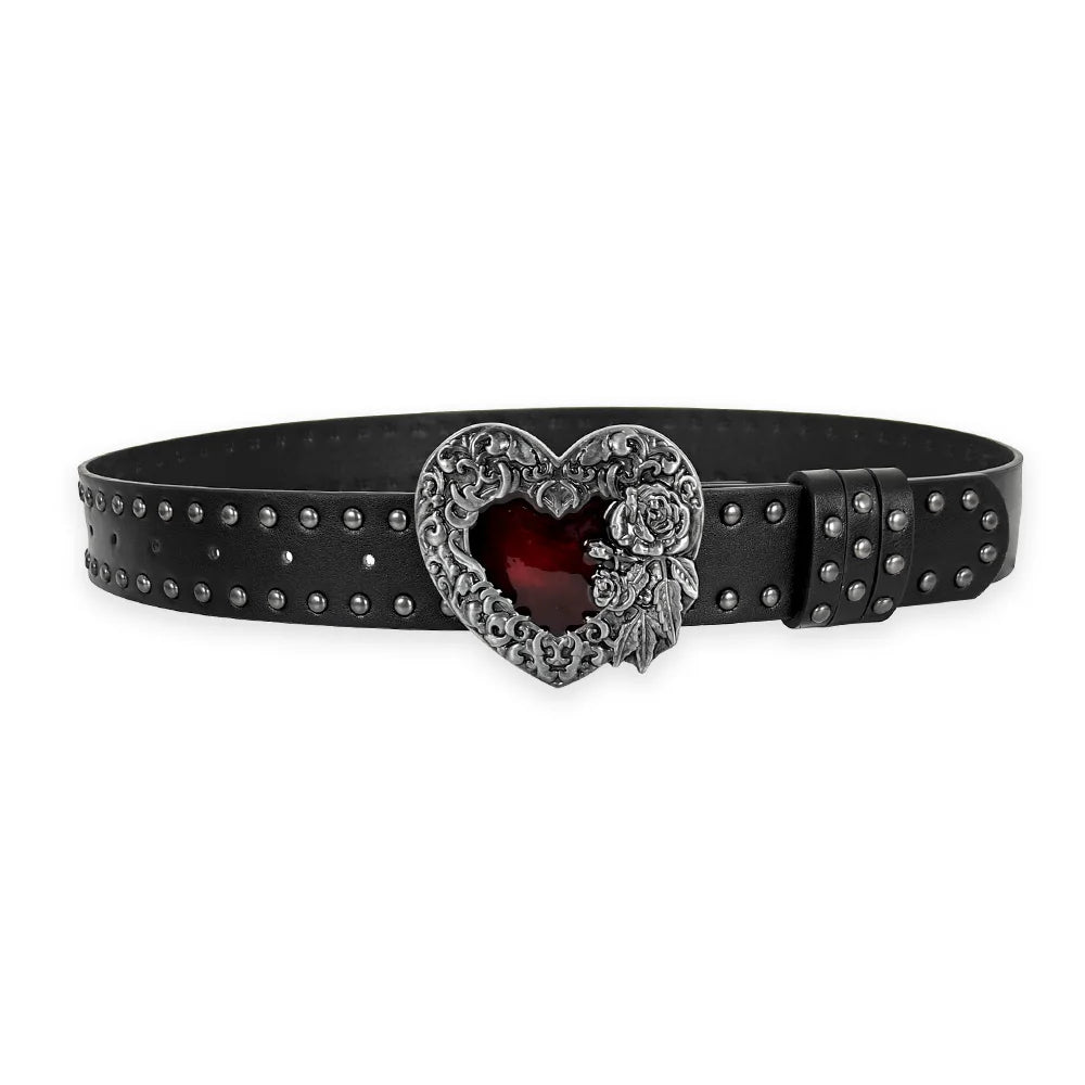 Rose oil dripping heart-shaped belt Rivet decoration Punk Plus Size Jeans Belt For men and women Gothic street Wide Waistband