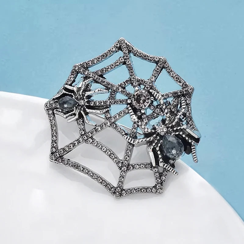 PENDRA Web Spider Rhinestone Insect Brooch