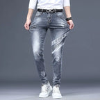 Hot Sale Men's Luxury Jeans Streetwear Denim Pants Punk Distressed Hole Tiger Embroidery Patches Stretch Skinny Ripped Trouser