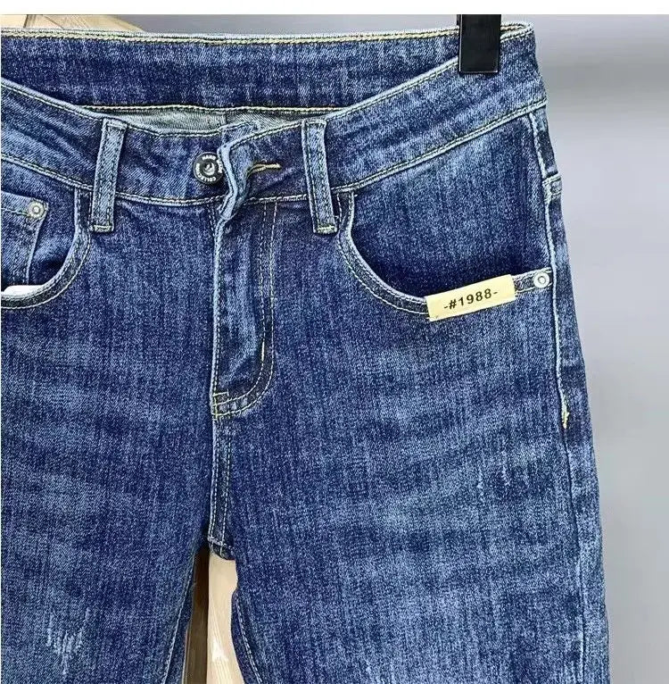 Korean Luxury Clothing Jeans Men's Autumn New High-end Brand Slim-fitting Small Feet Blue Washed Retro Ruffian Handsome Trousers