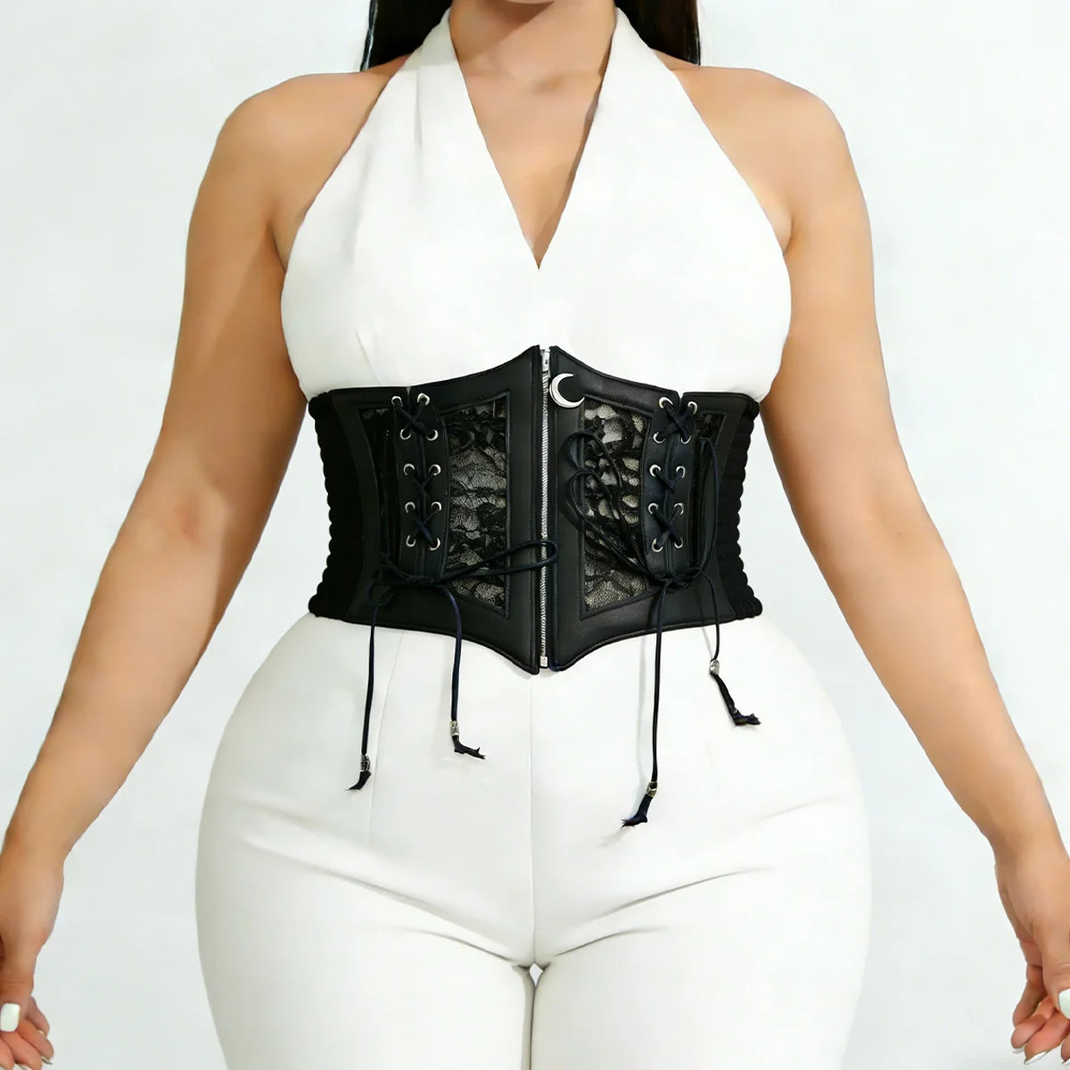 Gothic Glitter Plus Size Stretch Lace Cummerbunds Plus Size Elastic Wide Corset Belt Leather Dress Coat Waistband For Women