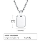 Free Custom Engraving Geometric Necklaces, Men's Waterproof Stainless Steel Square Pendant Collar with Box Chain