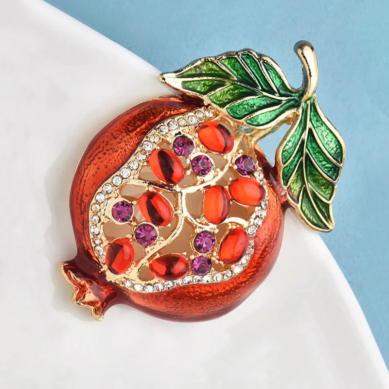 PENDRA Pomella Red Enamel Pomegranate Brooch