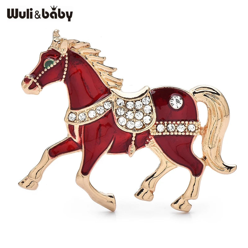 Wuli&baby Tang Dynasty Enamel Running Horse With Saddle 4 Colors Brooch Pins Zodiac Animal Badge Jewelry Gift