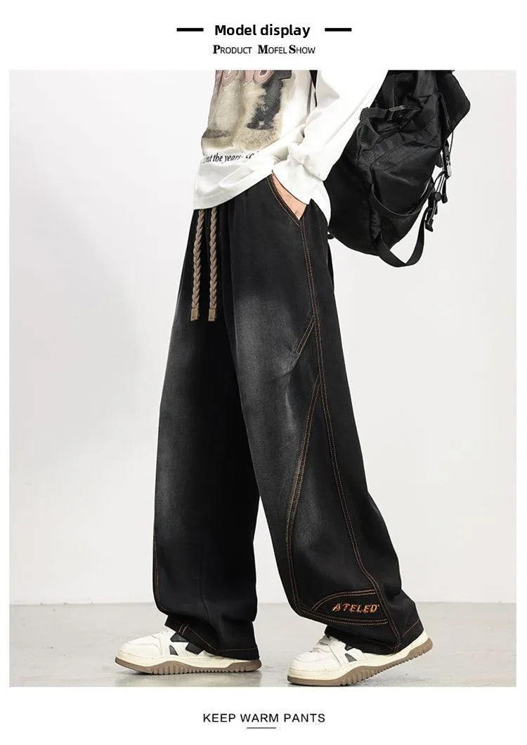 PENDRA Embroidery Washed Straight Pants