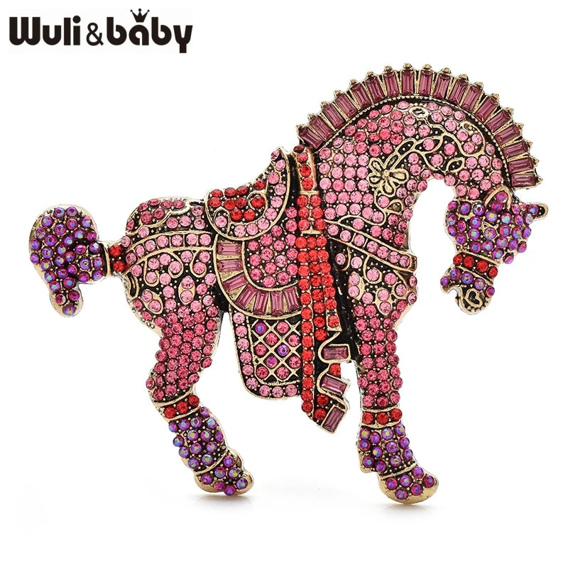 PENDRA Noble Horse Rhinestone Animal Brooch