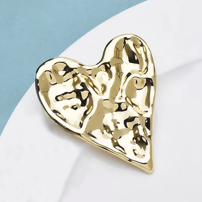 Wuli&baby Big Stainless Steel Heart Brooches For Women 2-color All-match Love Party Office Brooch Pins Gifts