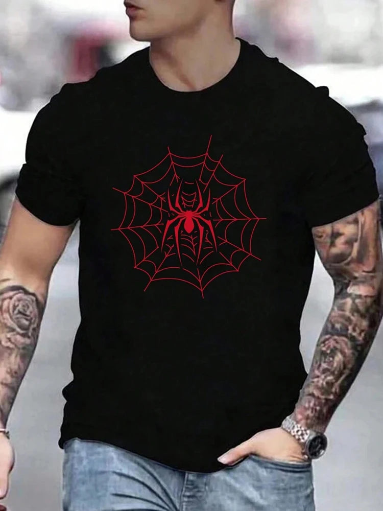 Summer Outdoor Sports Short-sleeved Top Urban Street Casual Men's T-shirt Daily Holiday Party Stylish T-shirt Spider Print