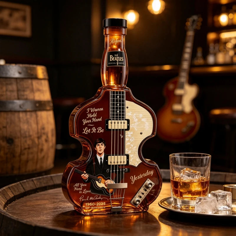 Paul McCartney The Beatles Glass Whiskey Decanter 350ml Guitar Shape Sticker Craft Liquor Bottle Music Fan Collection Gift