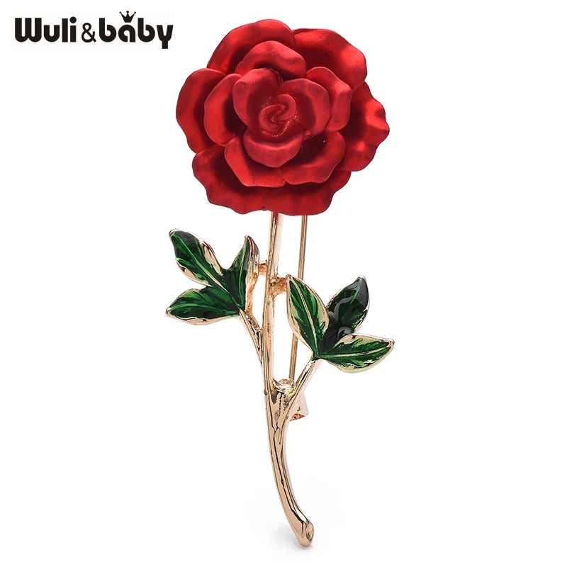 PENDRA Roselle Soft-Paint Red Rose Brooch