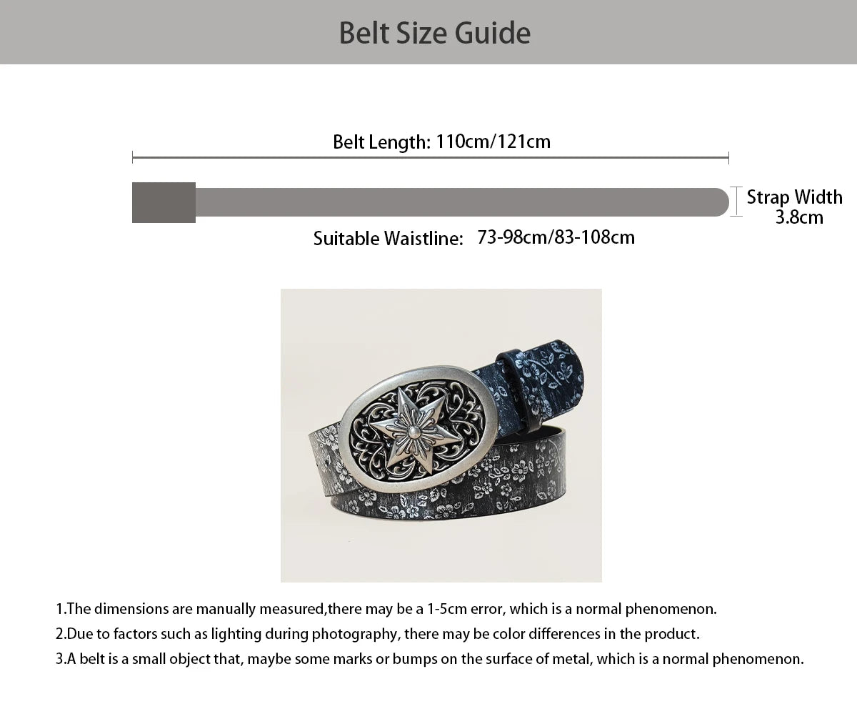 PENDRA Velaeva Leather Floral Buckle Western Belt