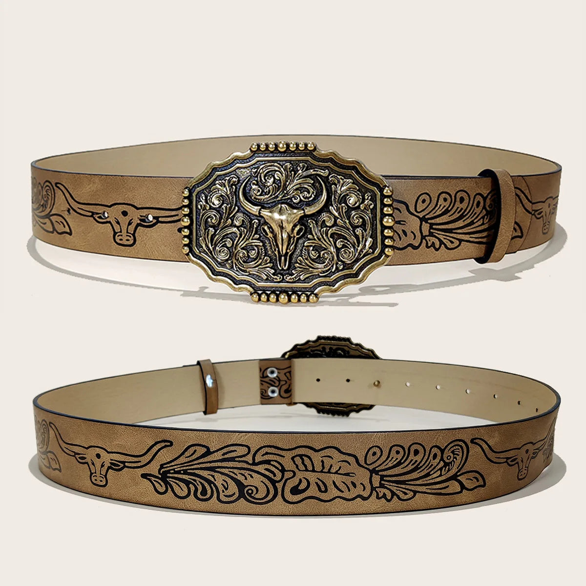Western Cowboy PU Leather Belt For Men and Women Bull Decoration Waist Strap Punk Accessories Luxury Designer Jeans Belt