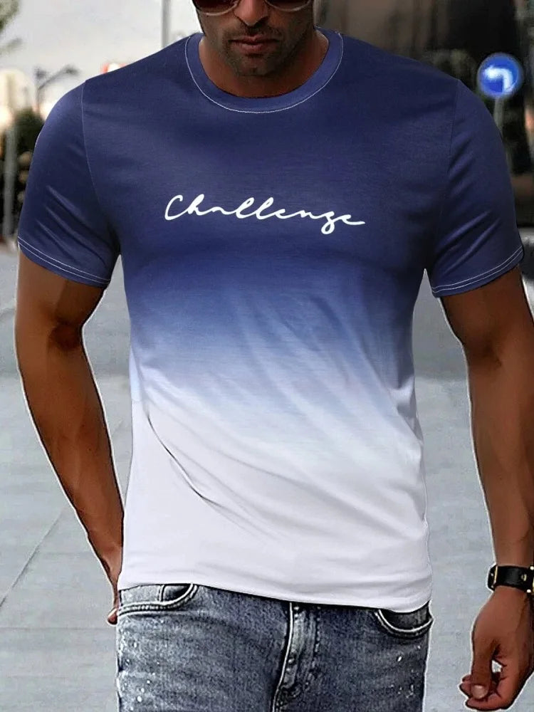 Summer Daily Casual Men's Short-sleeved Top Outdoor Sports Men's T-shirt Street Fashion T-shirt 3D Letter Print Men's Top