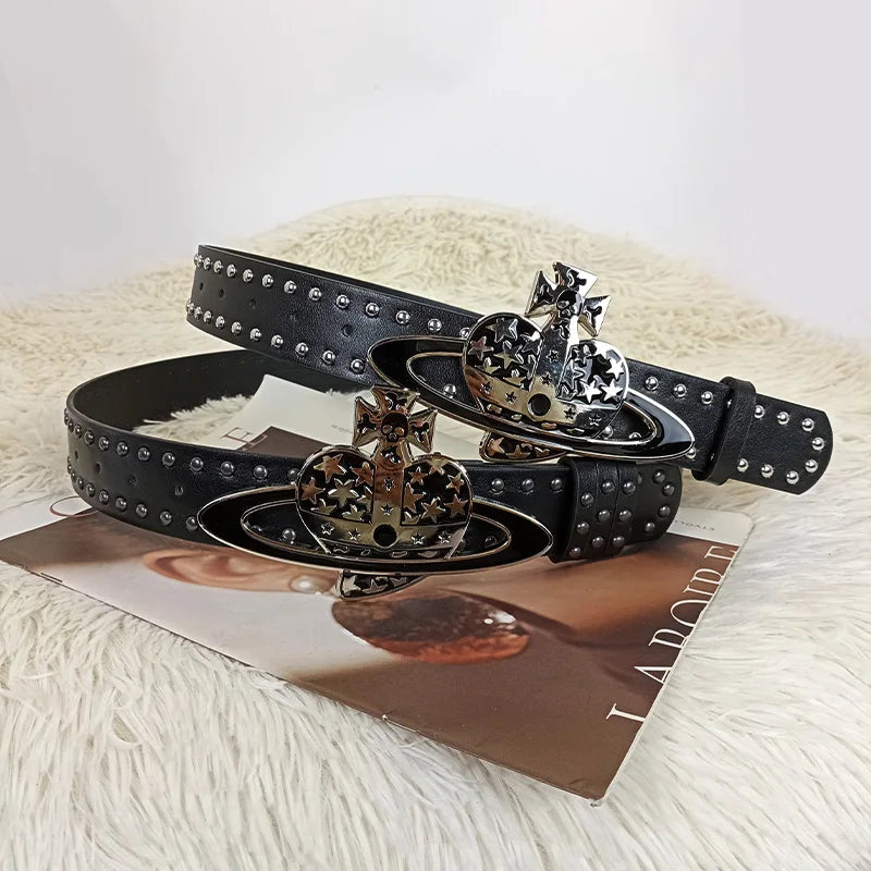 Unisex Jeans Belt Male Westwood Luxury Designer Belt For Women Gothic Y2K Men's Belts Punk Rivet wide Waistband Female Plus size