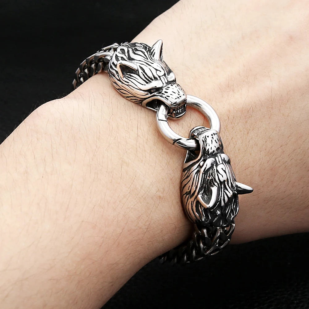 PENDRA Wolfduo Stainless Steel Double Wolf Bracelet