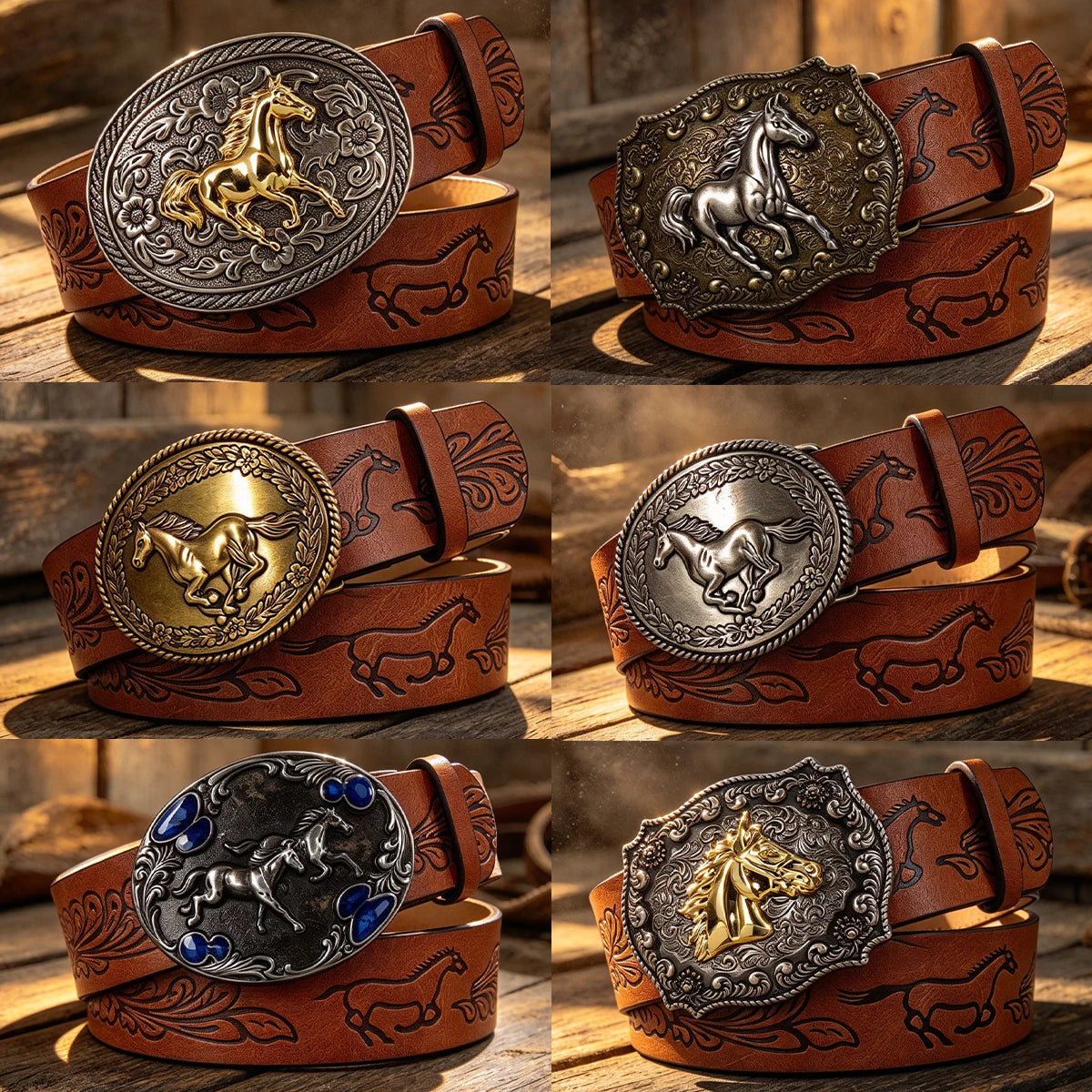 New Men's Western Cowboy Belt Horse Cool Handsome Brown PU BELT Material Embossed Design Women's Belt Retro Casual Waistband
