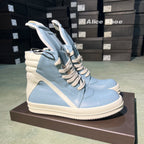 PENDRA Blue Geobasket Blue Leather High-Top Zip Lace-Up Ankle Boots