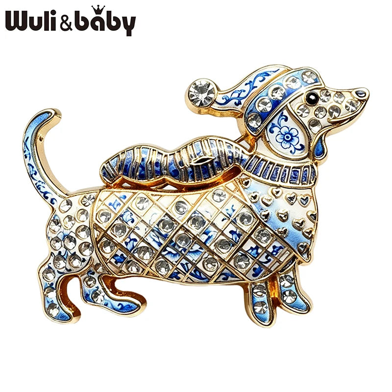 PENDRA Dachs Rhinestone Christmas Dog Brooch