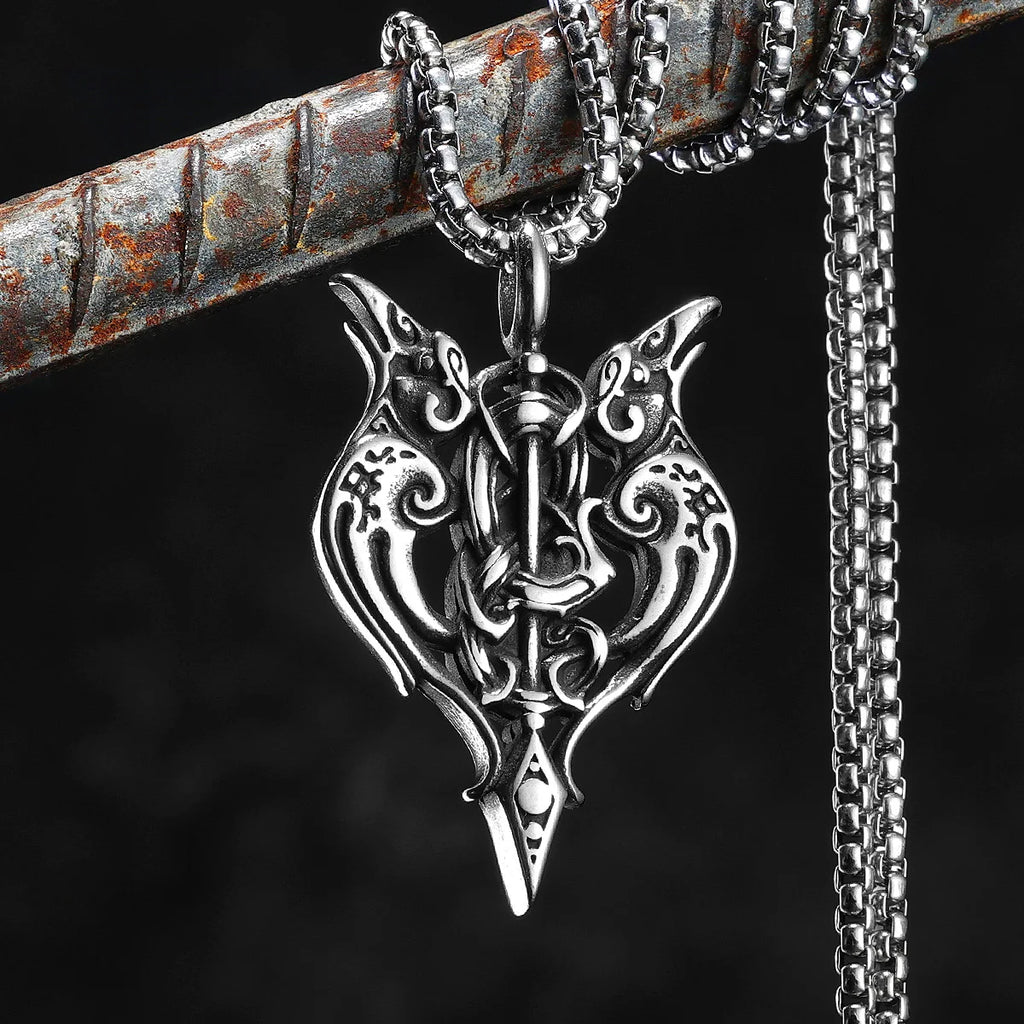 PENDRA Raven Sword Steel Necklace