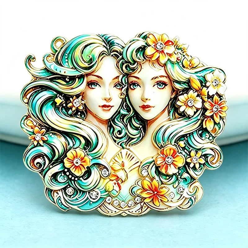Wuli&baby Beautiful Lady Brooches For Women 2-color Charming Gemini Zodiac Sign Figure Casual Party Brooch Pins Gifts