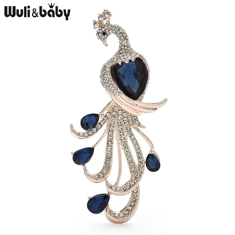 PENDRA Regal Peacock Rhinestone Bird Brooch