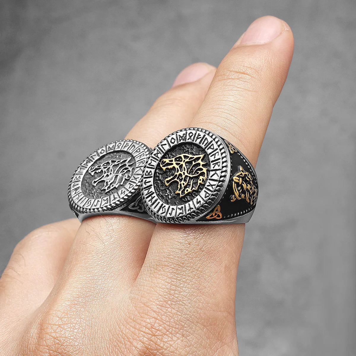 PENDRA Viking Runes Wolf Ring
