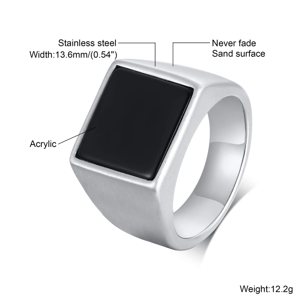 Square Signet Ring for Men Boys,Waterproof Stainless Steel Finger Band Ring,Gothic Punk Rock Jewelry Gifts