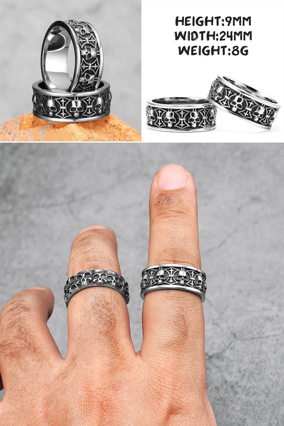 PENDRA Punk Gothic Skull Ring