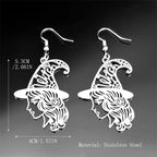 Witch Girl Hat Flower Drop Earring for Women Stainless Steel Black Silver Color Hollow Wicca Halloween Earrings Jewelry