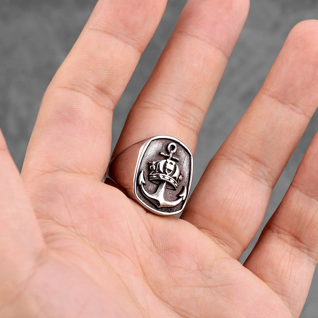PENDRA Anchor Crown Navi Steel Ring
