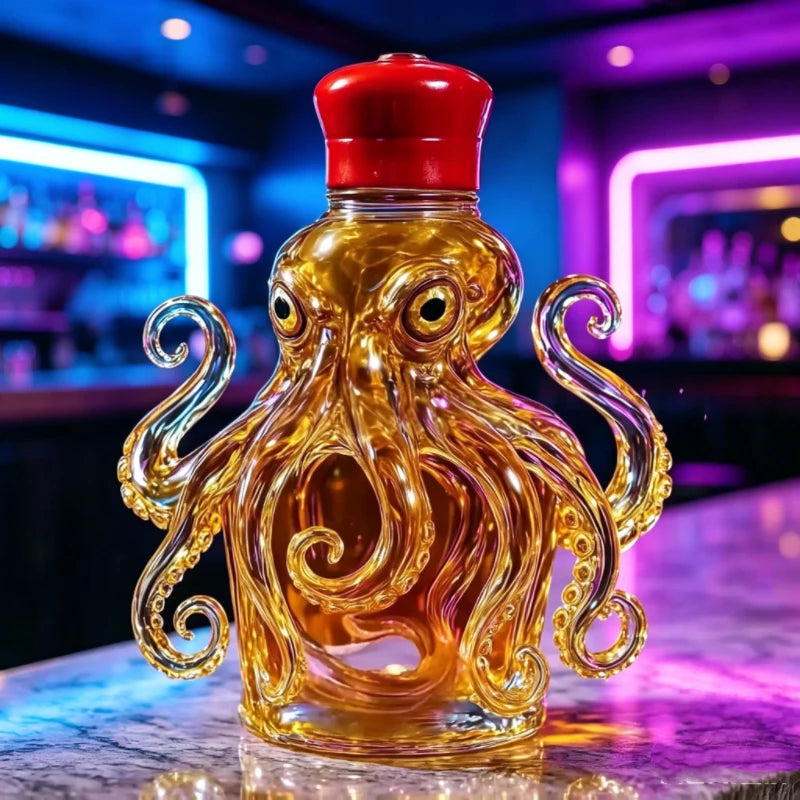 Stylish Octopus Glass Wine Bottle,Creative Whiskey Decanter for Home Bar,Liquor Dispenser for Vodka Scotch Collectible