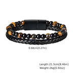 Punk Men Natural Stone Stackable Leather Bracelet,Multilayer Braided PU Wristband with Magnetic Buckle,Punk Casual Jewelry Gift
