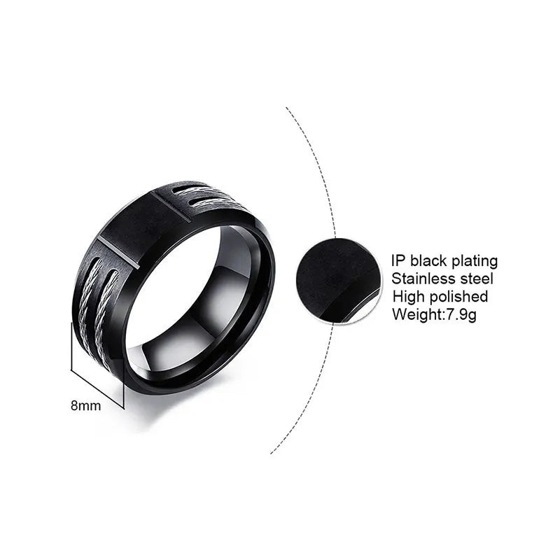 Stylish Black Mens Initial Ring, Waterproof Stainless Steel A-Z Letter Wedding Bands for Male Boys Finger Gift Jewelry