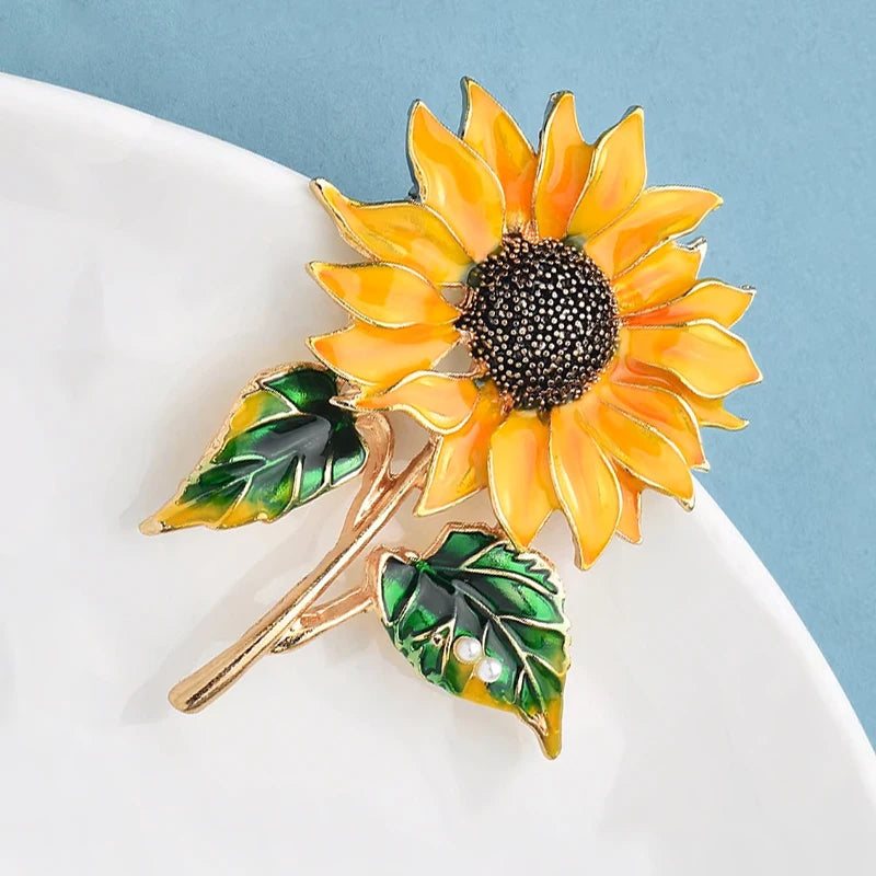 PENDRA Solara Yellow Enamel Sunflower Brooch