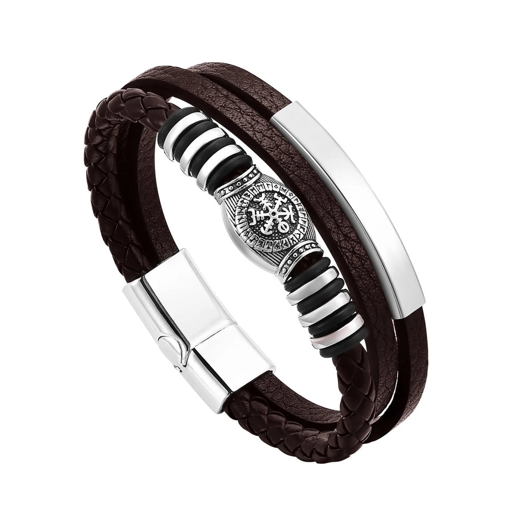 Mprainbow Viking Rune Compass Multi-layer Leather Bracelets for Men, Clasp Wristband Vintage Norse Male Amulet Jewelry