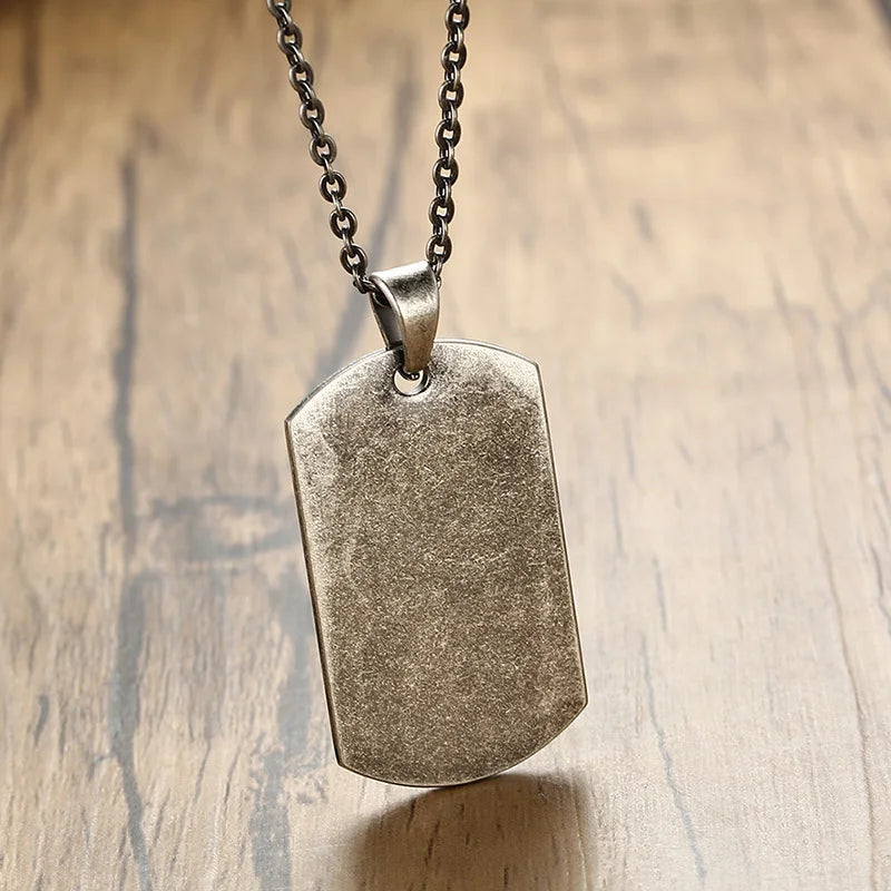 Personazlied Dog Tag Necklaces for Men,Retro Grey Stainless Steel Pendant Necklaces,Soldier Tag Collars Gifts 20 inch