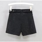Rhinestone Shorts Women Wide Leg Shorts High Waist Sexy New Fashion Elastic Waist Diamond Casual Hot Pants Female belt