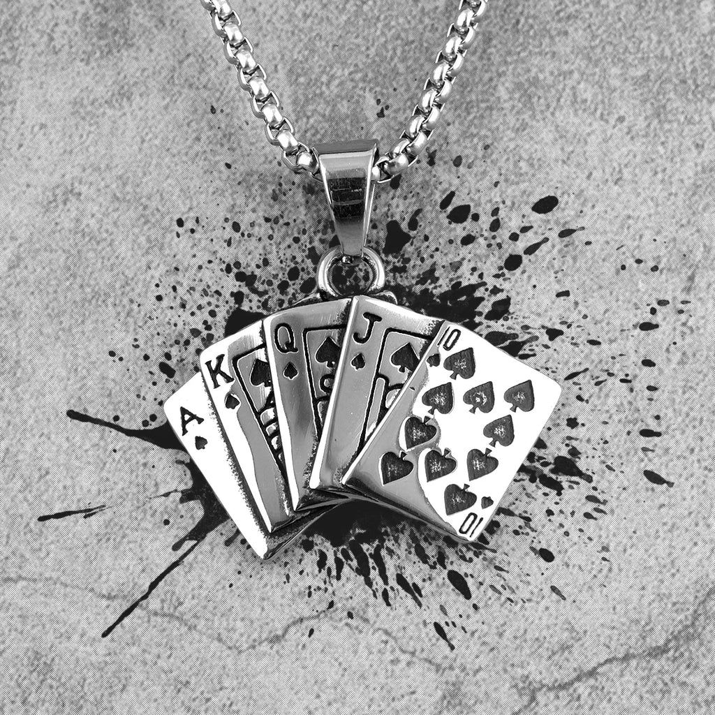 PENDRA Flush Poker Gambling Steel Necklace