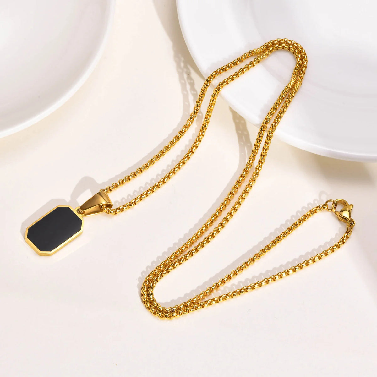 PENDRA Square Enamel Rectangle Pendant Necklace