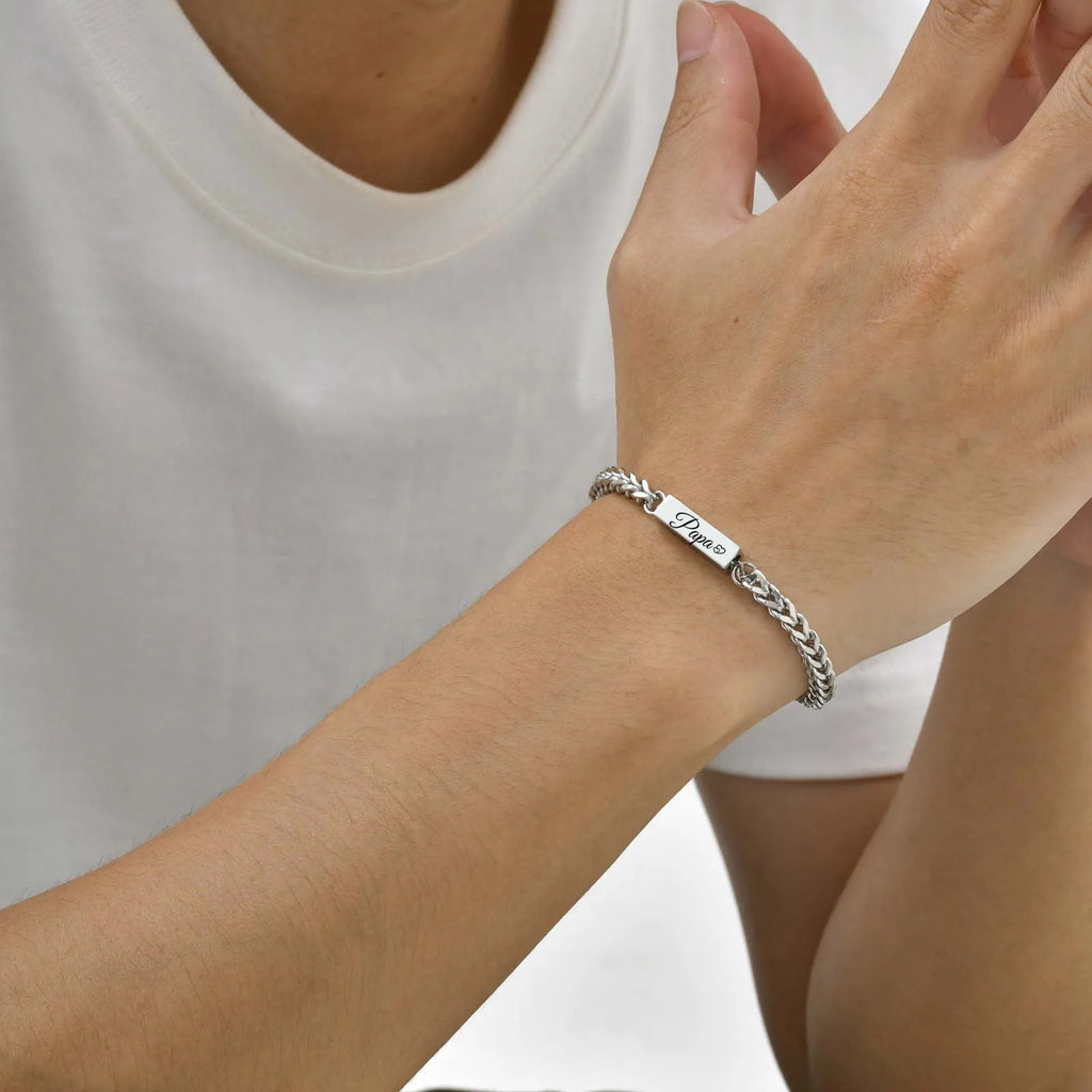 Papa Bracelet for Men Boys,21cm Waterproof Stainless Steel Franco Chain Links Wristband,Stylish Father's Day Gift