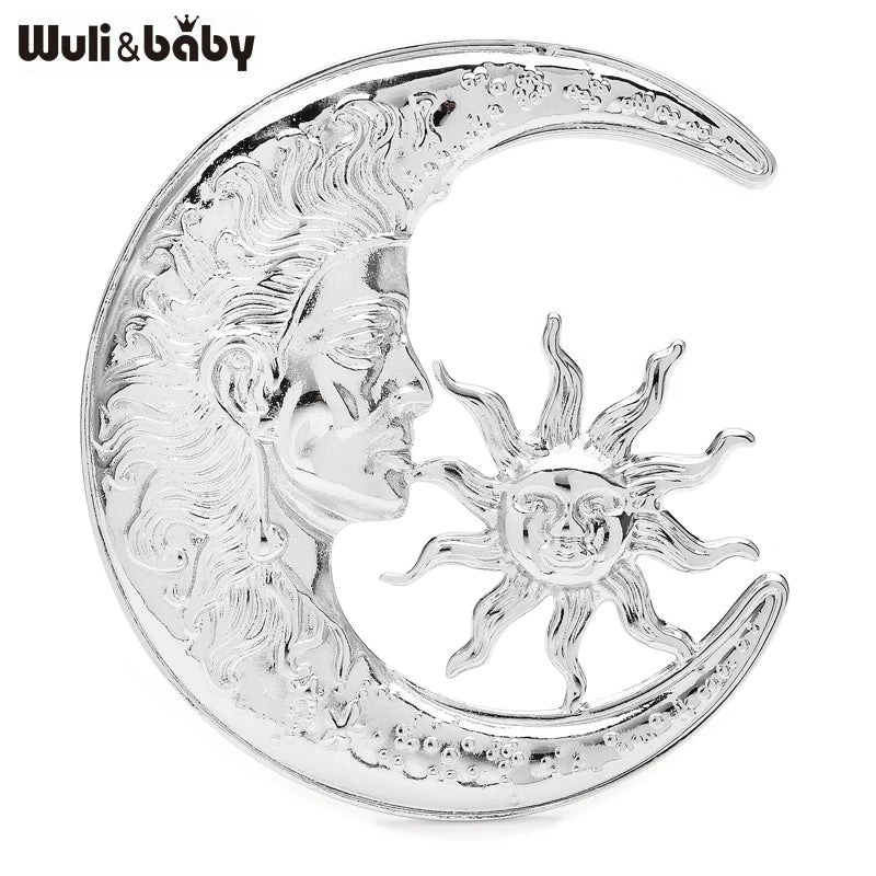 Wuli&baby Stainless Steel Sun And Moon Brooches For Women Unisex 2-color Moon-God Luna Figure Minilmaist Chic Brooch Pins Gifts