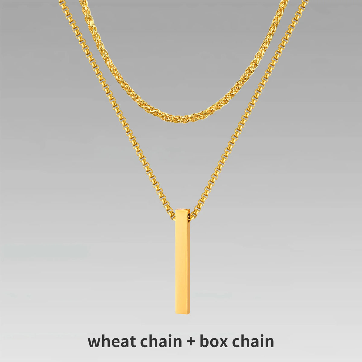 Mens Vertical Bar Necklaces,Stacking Stainless Steel Geometric Pendant with Wheat Rope Cuban Chain,Male Jewelry Gift