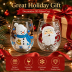Hand Painted Christmas Whiskey Glass Santa Reindeer Snowman Tree Decorative Drinking Cup Holiday Party Barware