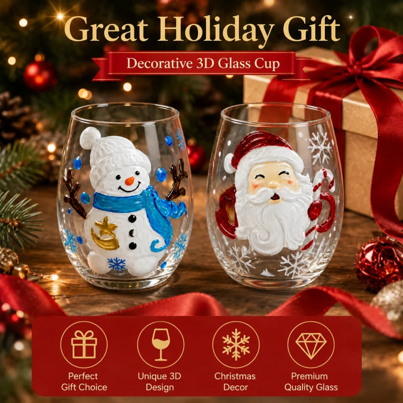 Hand Painted Christmas Whiskey Glass Santa Reindeer Snowman Tree Decorative Drinking Cup Holiday Party Barware